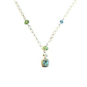 Topaz Pendant Sterling Silver Necklace Multi-Color stone Beads 16"-18" Adjustabl